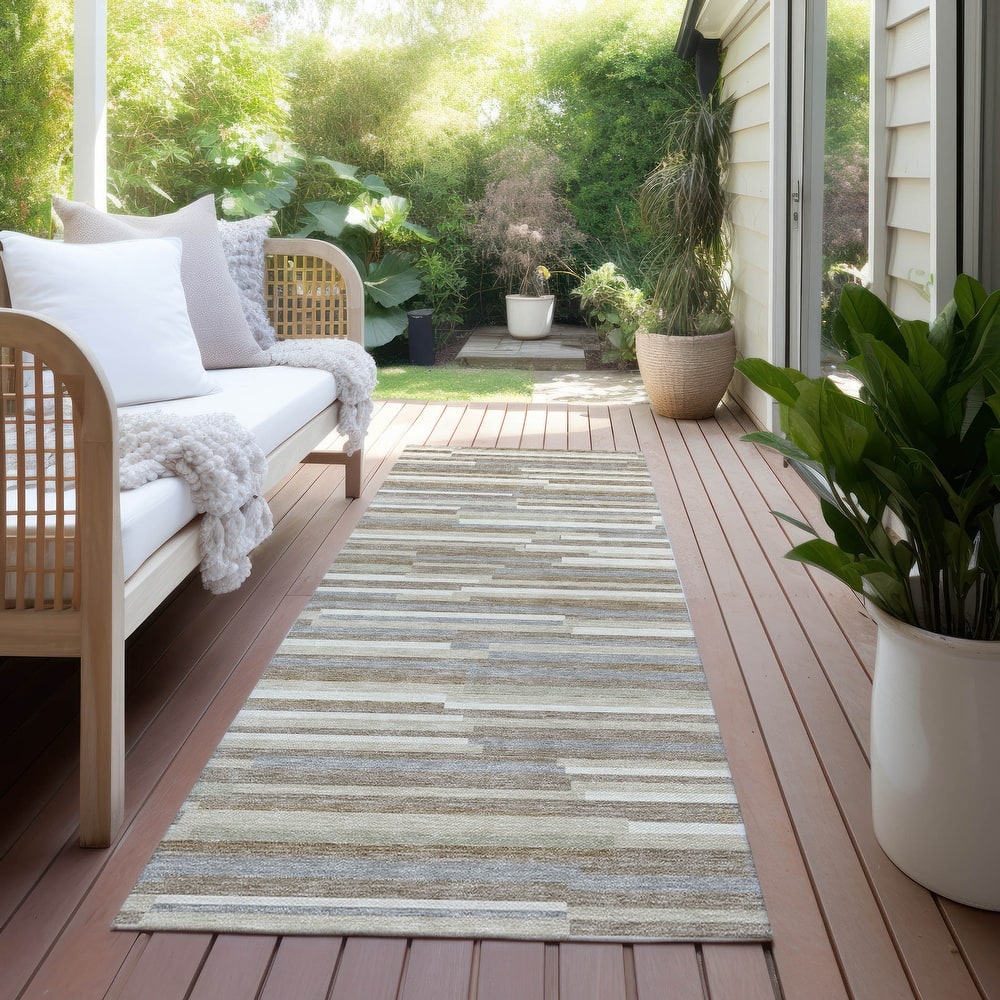 Machine Washable Indoor/ Outdoor Chantille Stripes Modern Rug