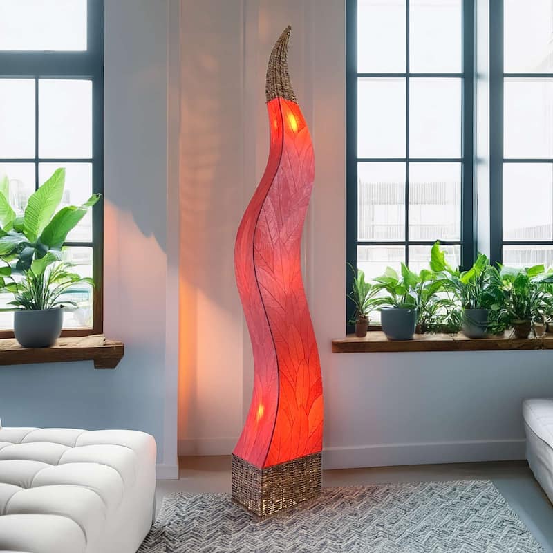 Eangee Handmade Flame Giant Lamp, Cocoa Leaves Shade, 13 x 13 x 72 in. - 13 x 13 x 72 - Red