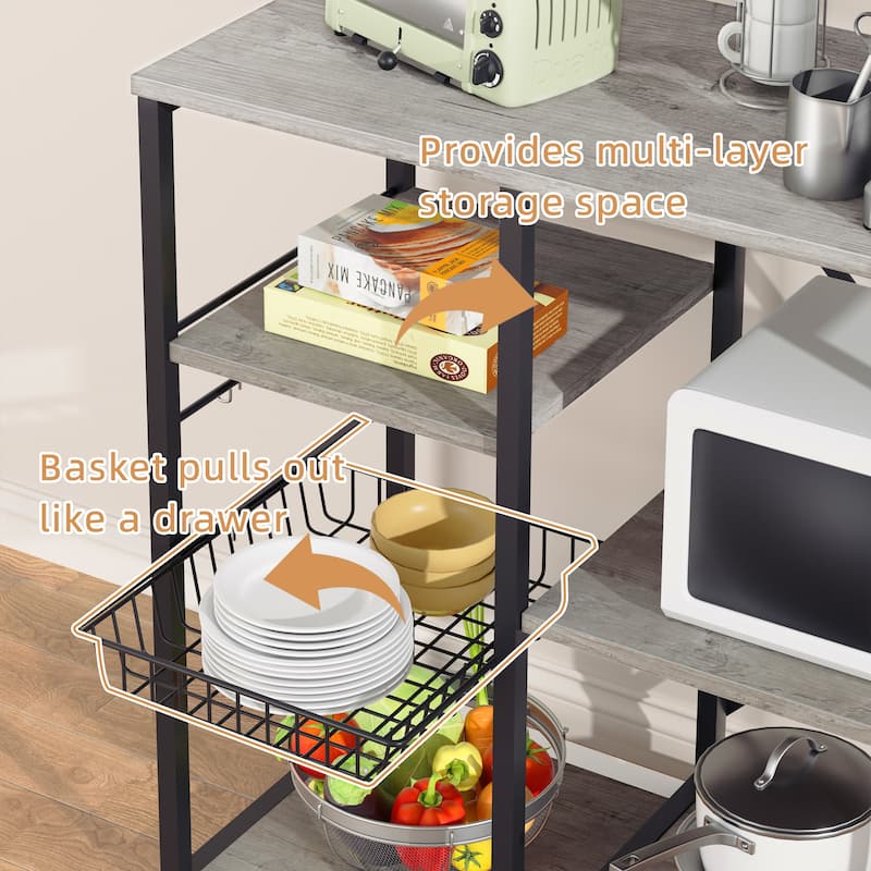 Kitchen Baker's Rack with Power Outlet, Microwave Oven Stand