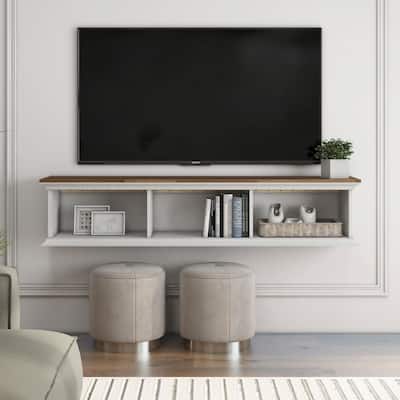 DH BASIC Transitional White 63-Inch 3-Shelf Floating TV Stand by Denhour