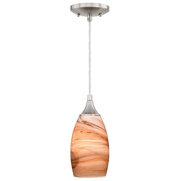 slide 2 of 9, Milano Satin Nickel Mini Pendant Ceiling Light Amber Swirl Glass - 4.75-in W x 9.75-in H x 4.75-in D Satin Nickel - 4.75-in W x 9.75-in H x 4.75-in D