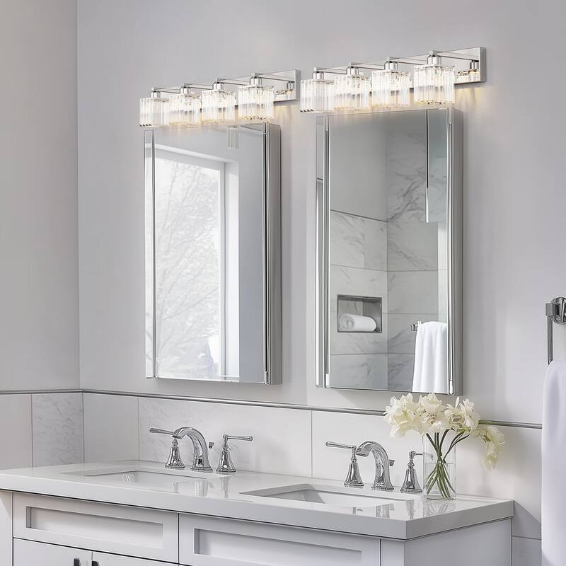 YANSUN 4-Light Vanity Light Fixture with Square Chrome Frame and Crystal Shades