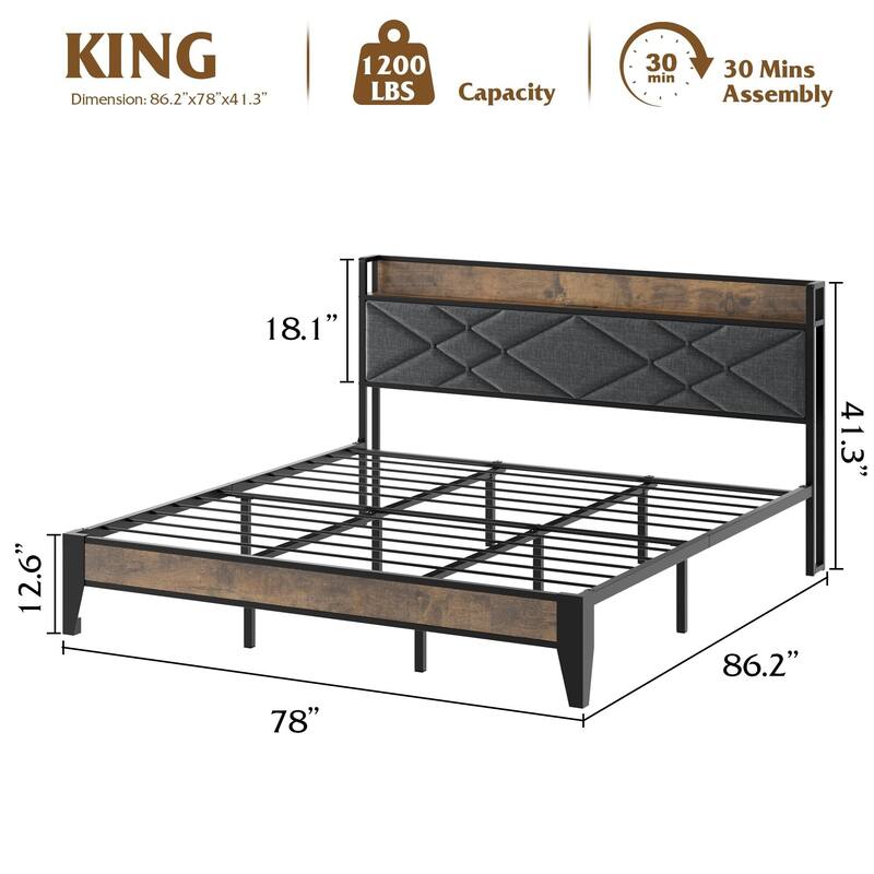 Bed Frame with Storage Headboard