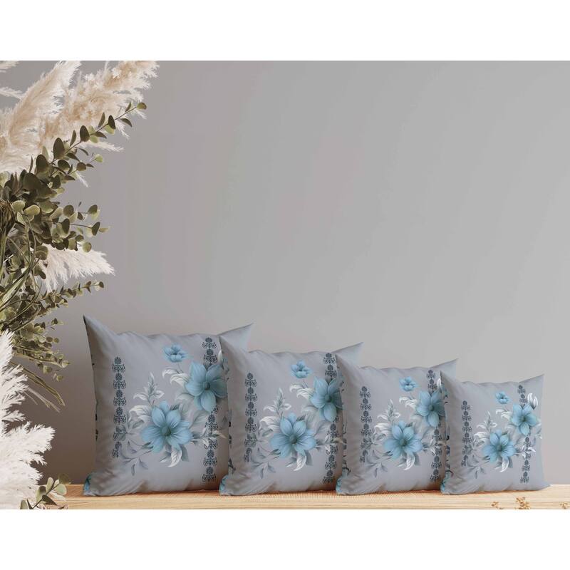 Petal Perfection Faux Suede Reversible Throw Pillow Blue and Grey