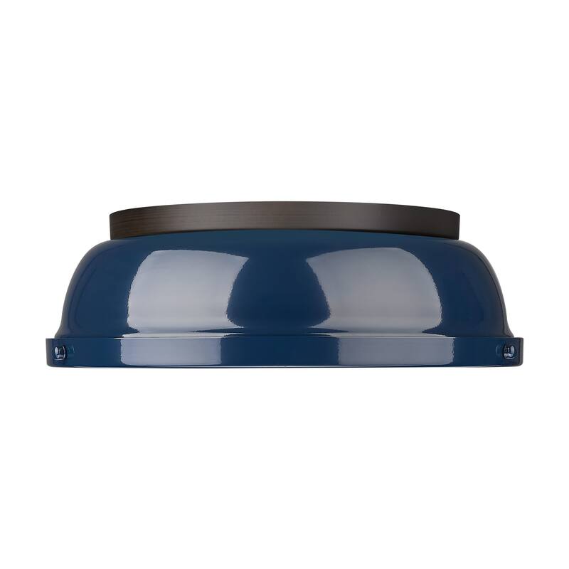 Yep by Golden Lighting Duncan 2-light Flush Mount in Rubbed Bronze and Navy Blue shade