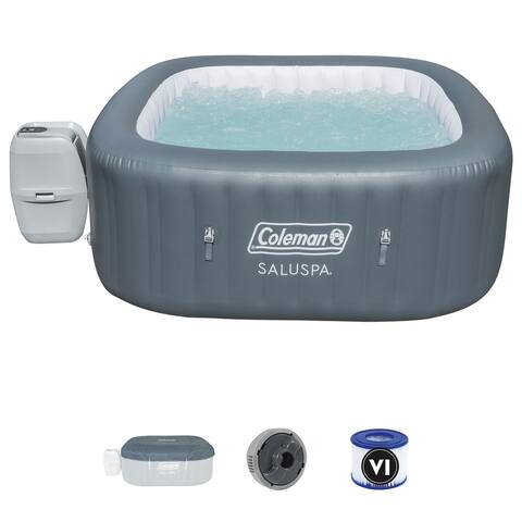 Coleman SaluSpa 6 Person Inflatable Squared Hot Tub Spa with 114 AirJets, Grey - 100
