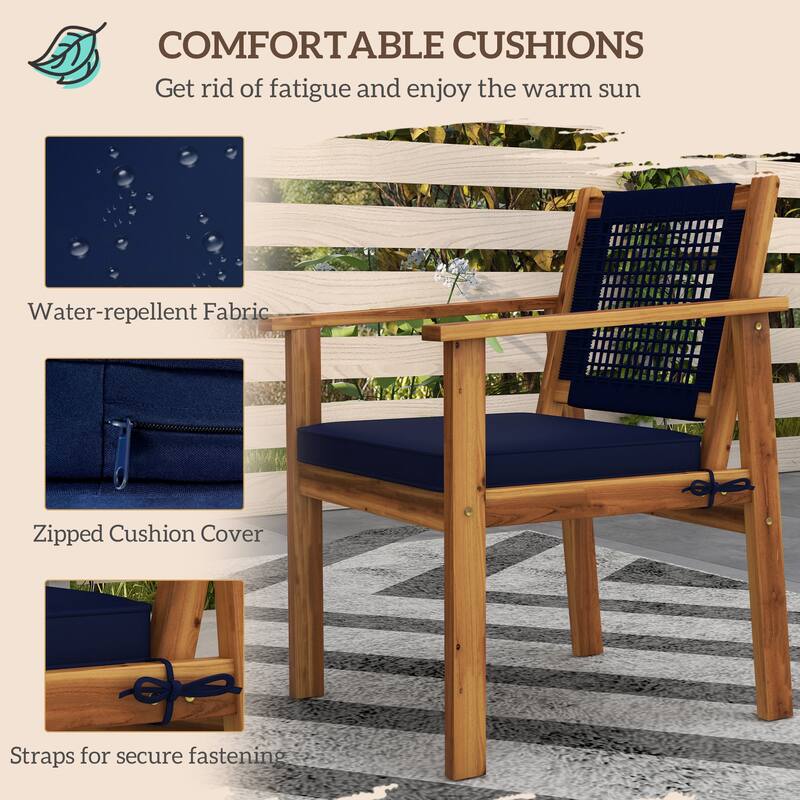 Outsunny 4 Piece Patio Conversation Set with Cushions, Acacia Wood Outdoor Furniture with Loveseat, Armchairs, Slatted Wood Top