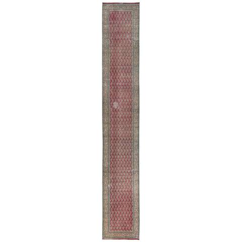 Shahbanu Rugs Tomato Red Vintage Persian Serab Hand Knotted Wool Clean Sheared Low Large Narrow Runner Rug (2'5" x 17')
