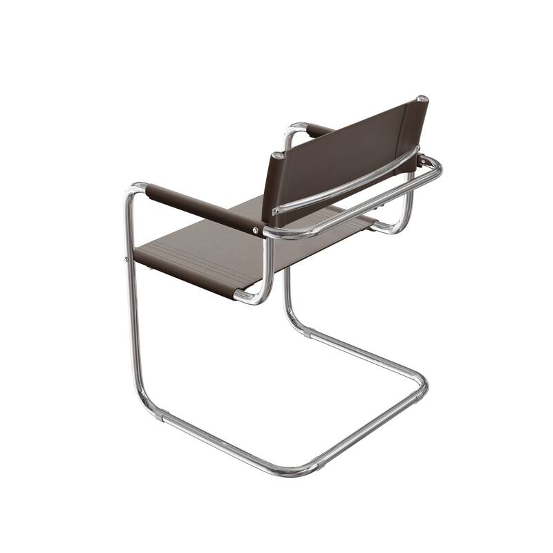 HomeRoots 23" Chocolate and Silver Leather and Stainless Steel Arm Chair - 22.95 in. x 31.30 in. x 23.62 in.