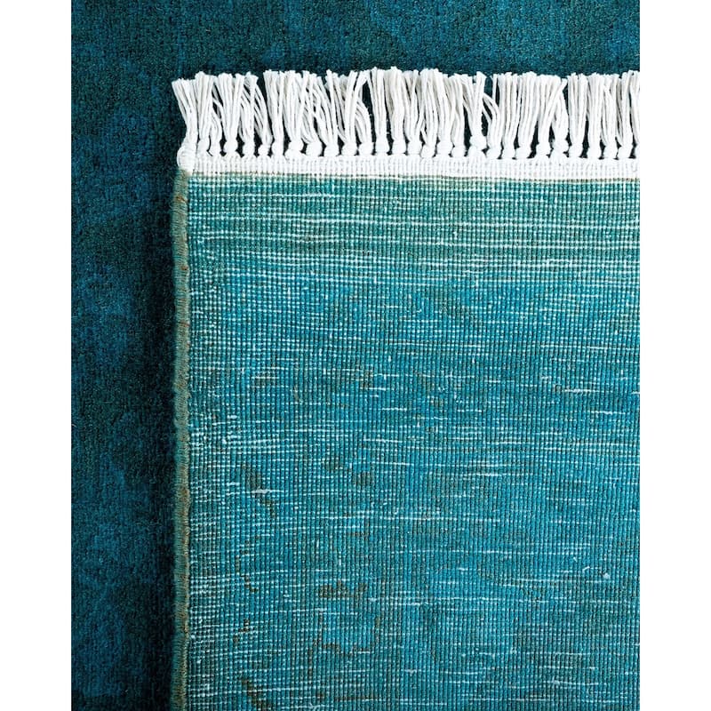 Overton Hand Knotted Wool Vintage Inspired Modern Contemporary Overdyed Blue Area Rug - 6' 1" x 9' 4"