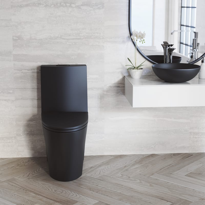 St. Tropez One Piece Elongated Toilet Dual Vortex Flush In Matte Black, Black Hardware 1.1/1.6 Gpf - 27" x 15.15" 31.2"