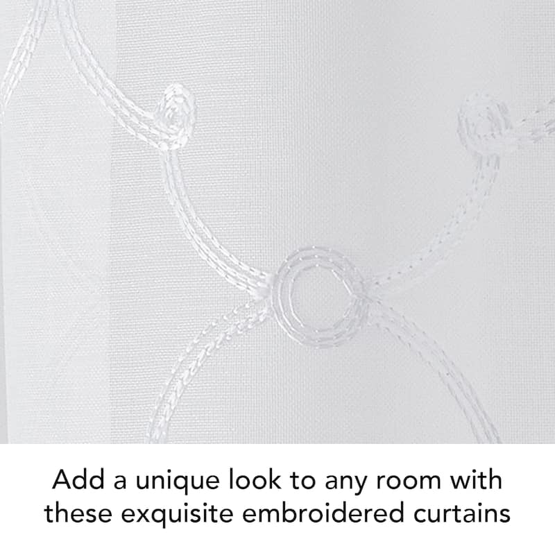 Creative Home Ideas Selena Embroidered Sheer Rod Pocket Window Curtain Panel Pair with Tiebacks
