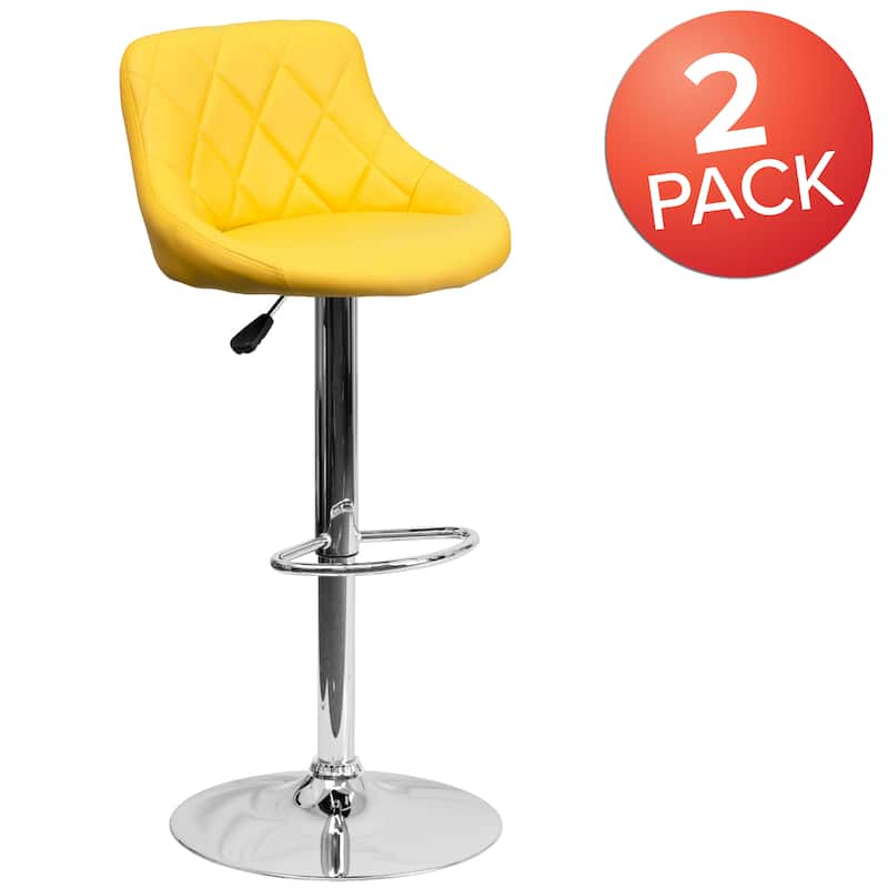 Vinyl Bucket Seat Adjustable Diamond Back Barstool (Set of 2) - 18.50"W x 19"D x 33.25" - 41.75"H