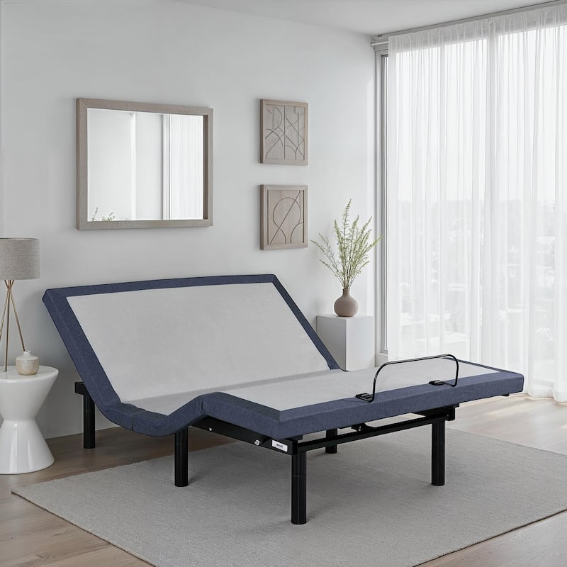 Twin XL Size Steel Adjustable Platform Bed with Massage and Head/Foot Adjustment - Blue-gray