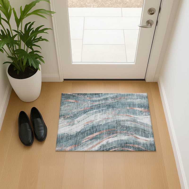 Premium Washable Super Soft Modern Contemporary Mayfield Rug - Teal - 1'8" x 2'6"