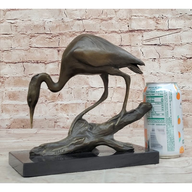 Crane Stork Egret Heron Water Bird Bronze Statue Sculpture Original Art On Marble Base