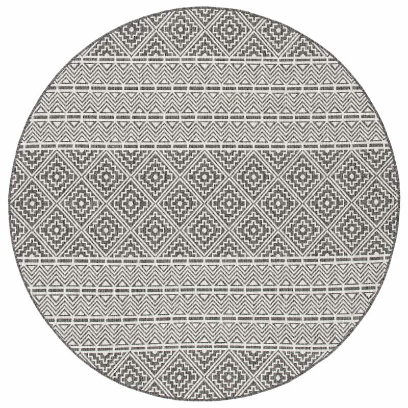 SAFAVIEH Courtyard Sietha Indoor/Outdoor Waterproof Patio Backyard Rug - 4' Round - Black/Grey