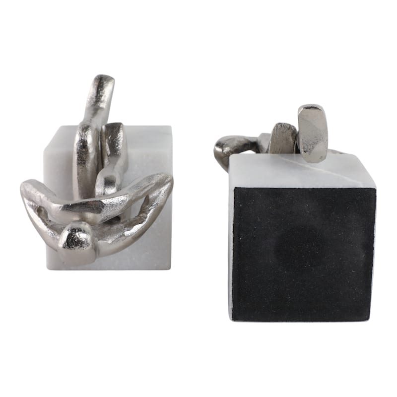Sagebrook Home Modern Abstract Human Figurine Bookends Set of 2 Made of Marble Stone Metal and Aluminum Sculptural