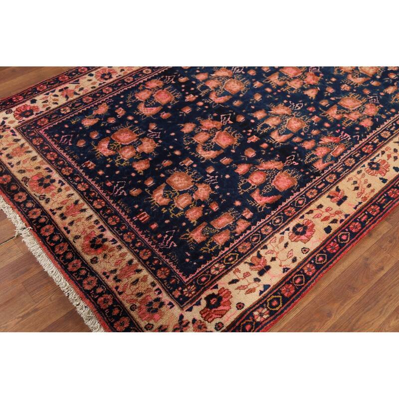 Blue Sirjan Persian Vintage Area Rug Hand-Knotted Wool Carpet - 4'6"x 6'3"
