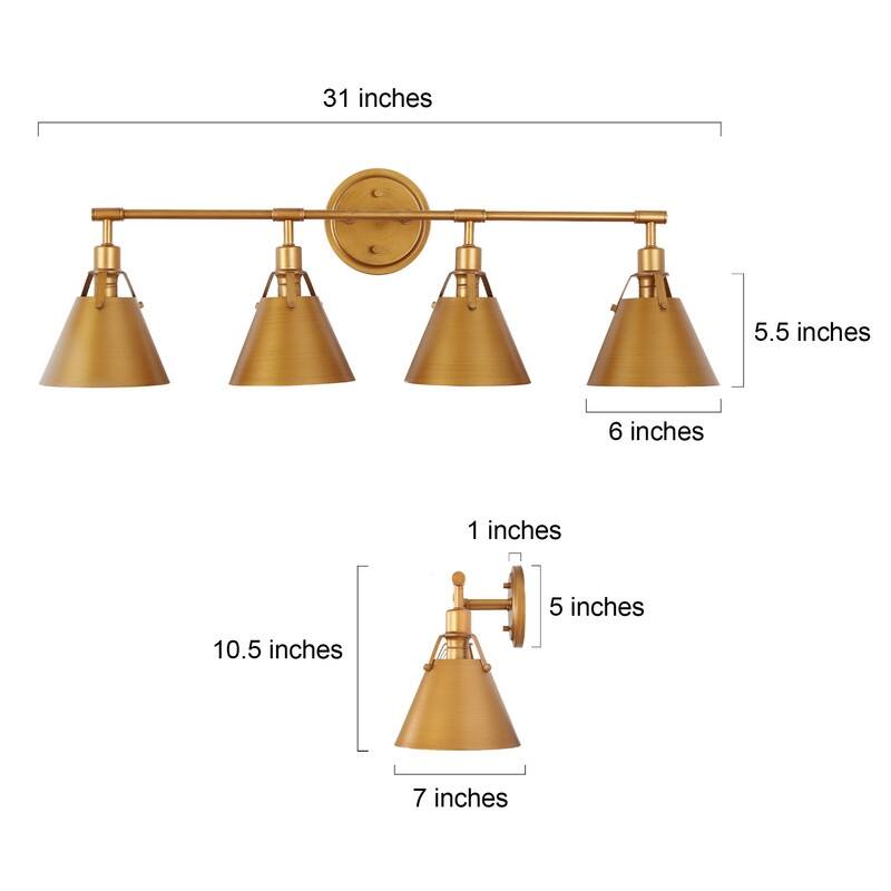 Coney Modern 4-Light Bathroom Vanity Light Cone Metal Shade Wall Sconces