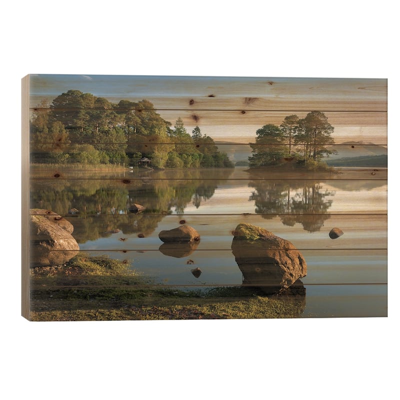 Reflections Of Derwentwater Print On Wood by Adam Burton - Multi-Color - 26x40x1.5
