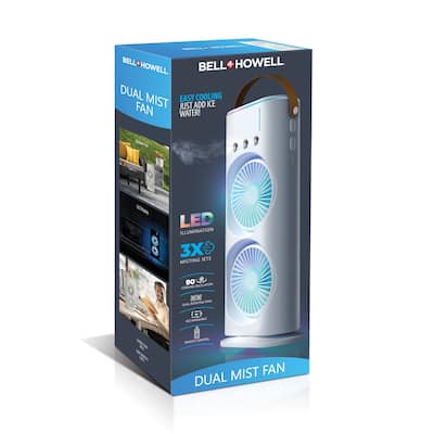 Bell + Howell Portable Rechargeable Dual Mist Fan with LED Lights and Remote Control