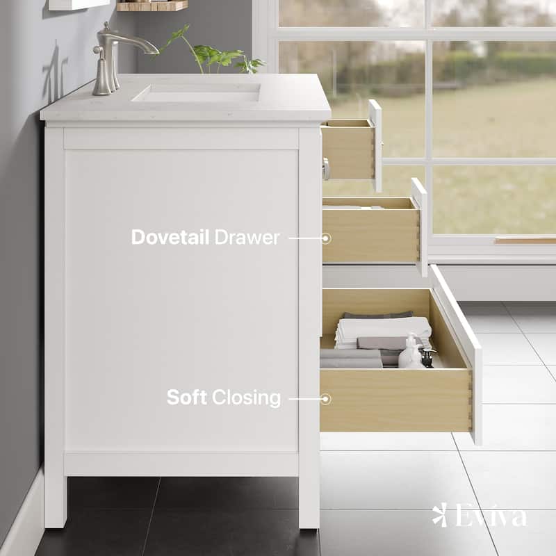 Eviva Britney 36" White Bath Vanity with Carrara Quartz Top