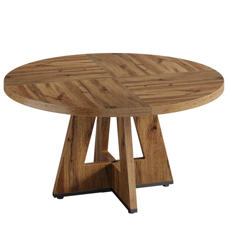 47" Round Farmhouse Dining Table - Burlywood Wood Kitchen Table for 4