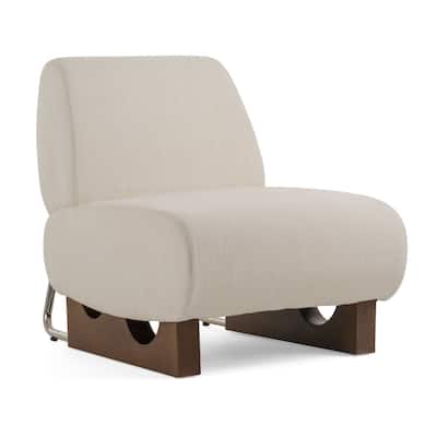 Cid Bob 29 Inch Accent Chair, Off White Fabric, Curved Back, Brown Wood