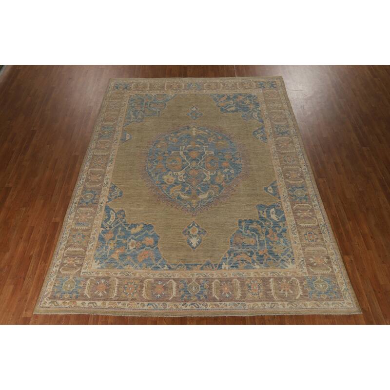 Hand Knotted Oriental 100% Wool Carpet Transitional Medallion Yellow & Gold Oushak Area Rug - 12' 1'' X 8' 10''