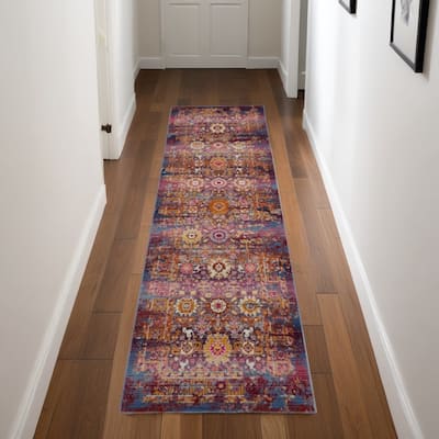 HomeRootsFloral Transitional Runner Area Rug - 96' X '28' X '0.5