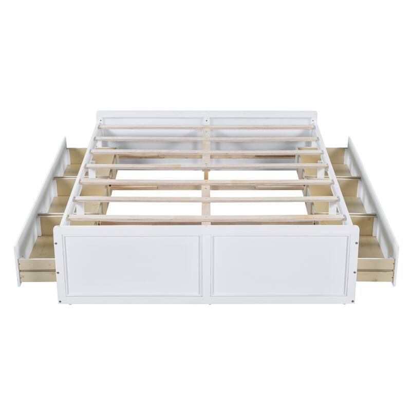 Open Frame Wooden Platform Bed Queen Size 6 Drawers