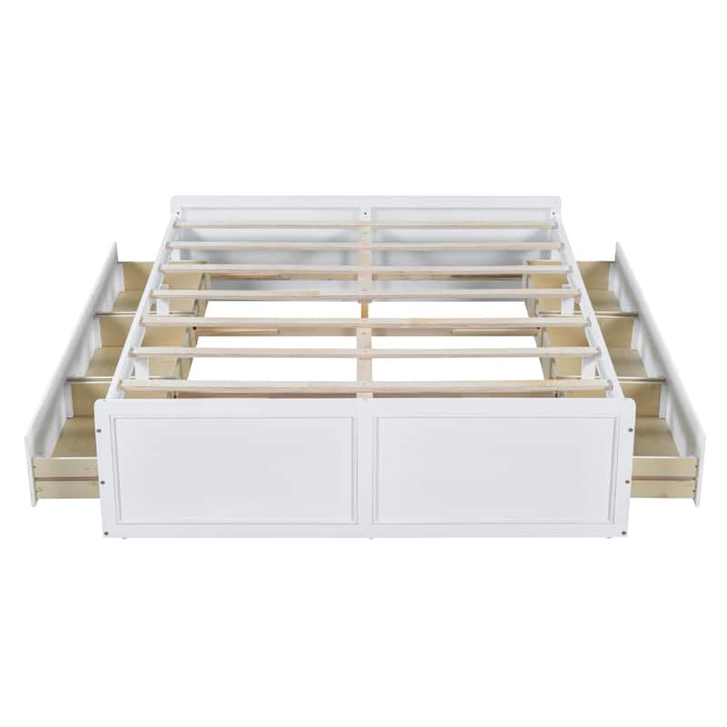 Queen Size Wooden Platform Bed Frame with 6 Drawers, Low Profile Storage Bed