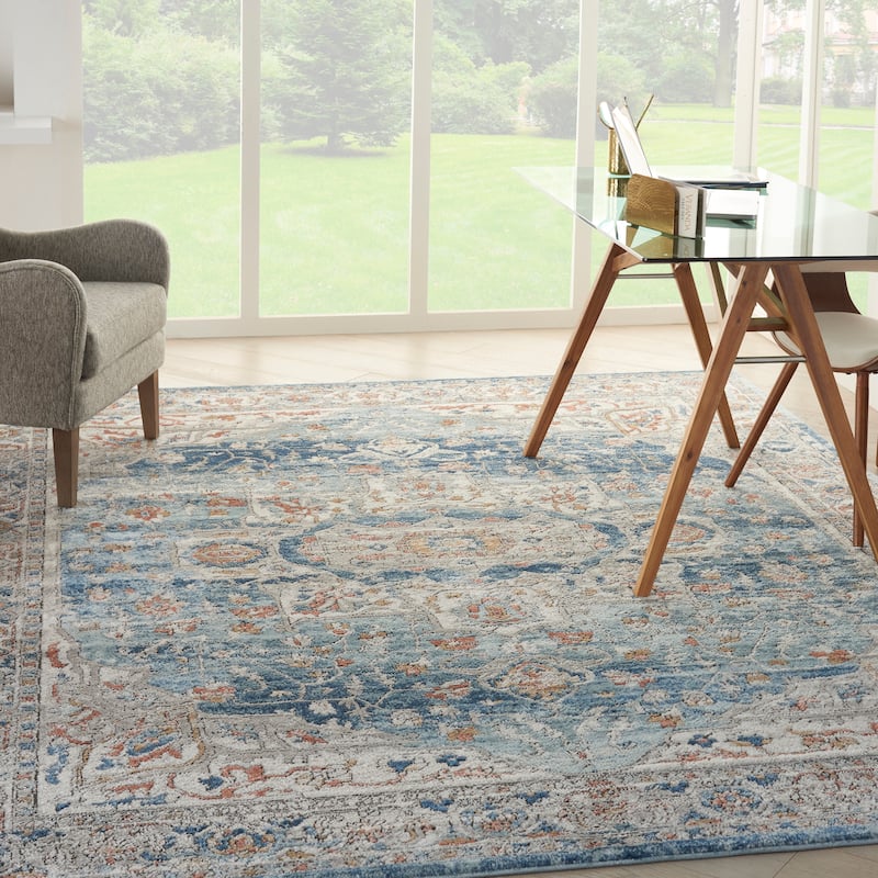 Nourison Concerto Vintage Blue Distressed Medallion Area Rug - 6' 7" x 9' 6" - Ivory Blue