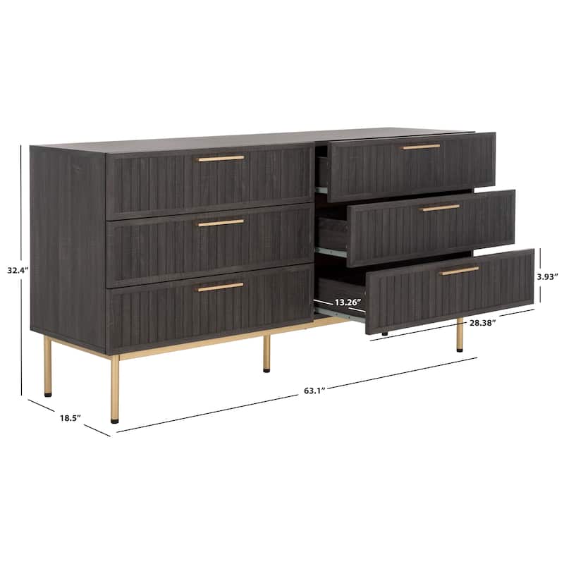SAFAVIEH Home Axelle 6 Drawer Dresser - Distressed Black/Gold