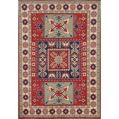 Red Kazak Area Rug Hand-Knotted Wool Carpet - 4'2" x 6'0"