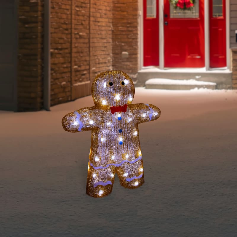 16" LED Acrylic Gingerbread Man Bow Tie Outdoor Christmas Decoration - Brown