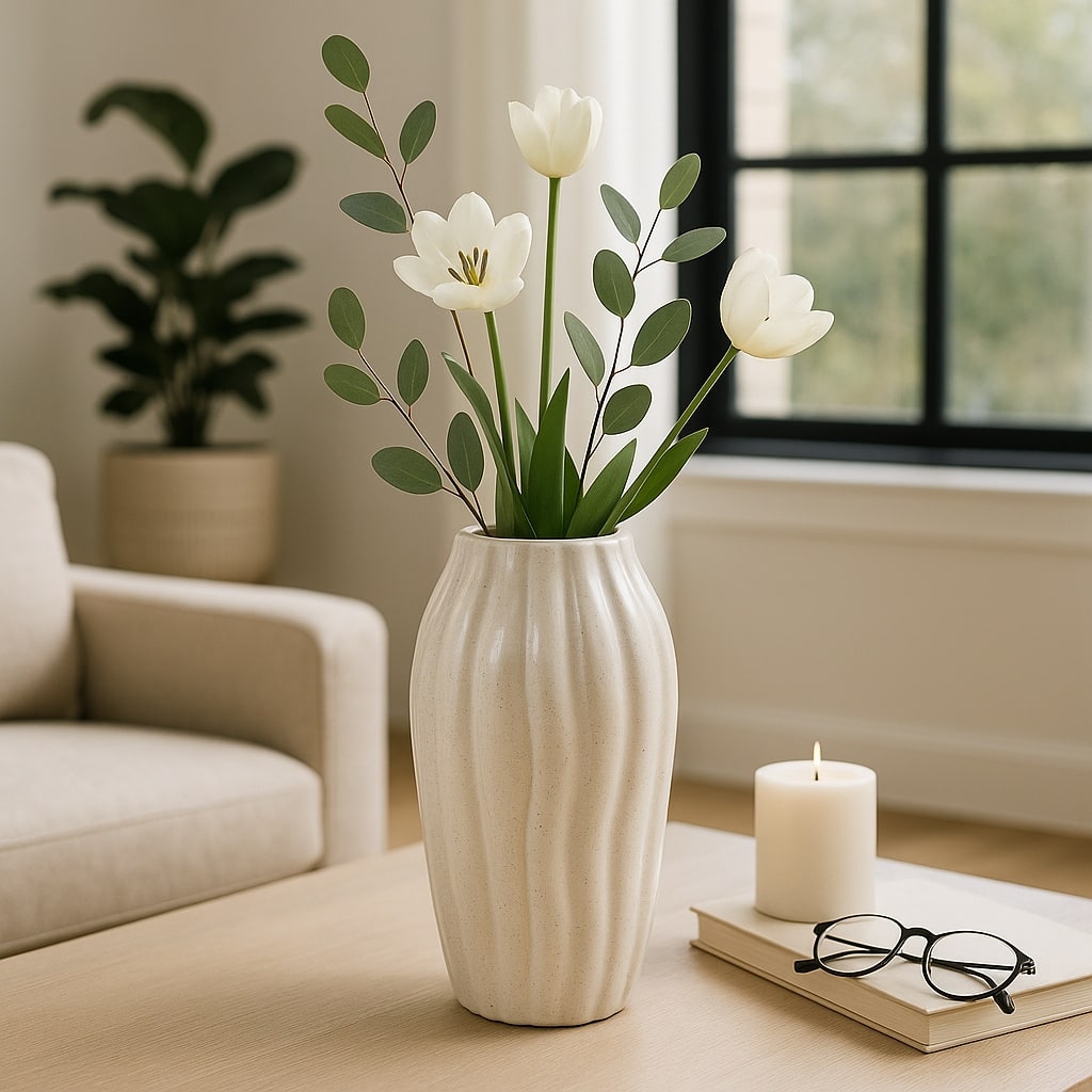 Ceramic Decorative Vase Tall Flower Sculpted Inspired Design