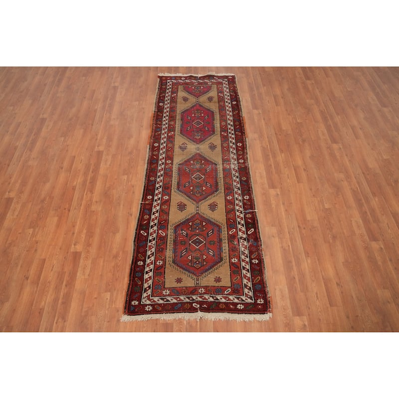 Hand Knotted Oriental 100% Wool Carpet Traditional Geometric Brown Sarab Runner Rug - 8' 6'' X 3' 0''