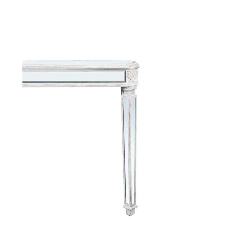Versatile Mirror Console Table with Vintage Wood Carving Elements