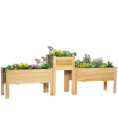 Outsunny Raised Garden Bed Set of 3, Wooden Elevated Planter Box with Legs and Bed Liner