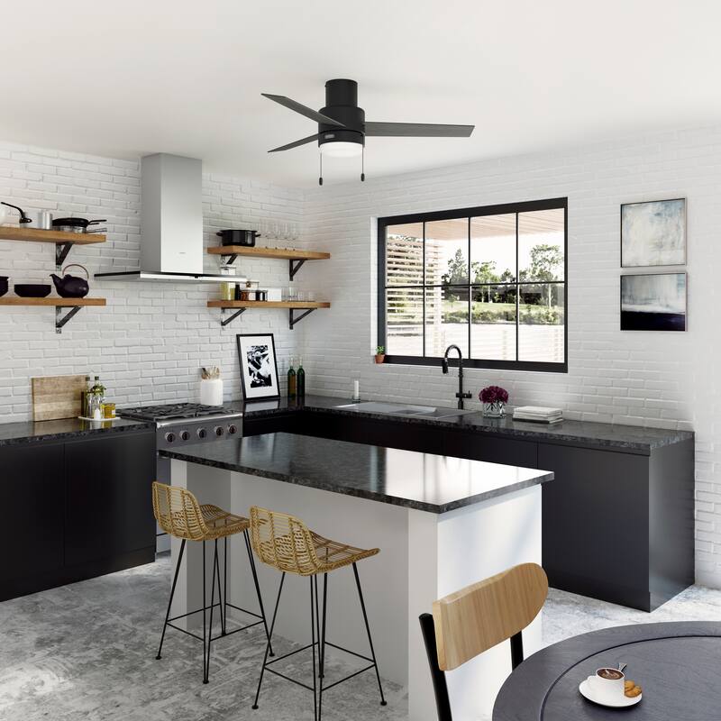 Hunter 52" Brunner Flush Mount Ceiling Fan with LED Light Kit and Pull Chain, Contemporary