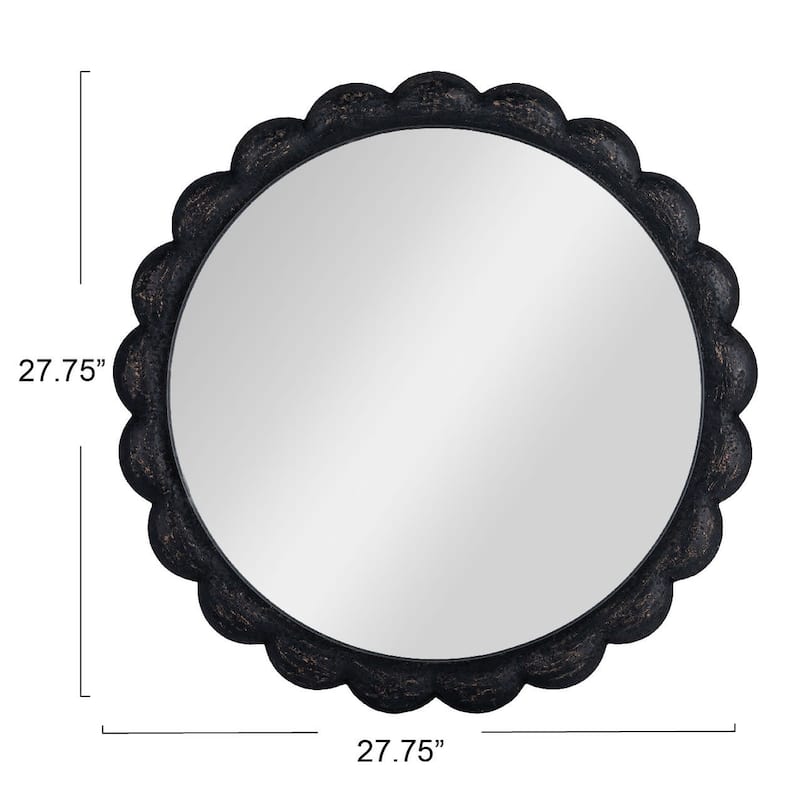 Scalloped Distressed Wood Wall Mirror - 27.8"L x 1.1"W x 27.8"H