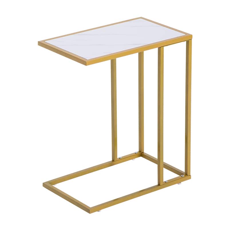 Modern Side End Accent C Table Living Room, White Marble, Gold