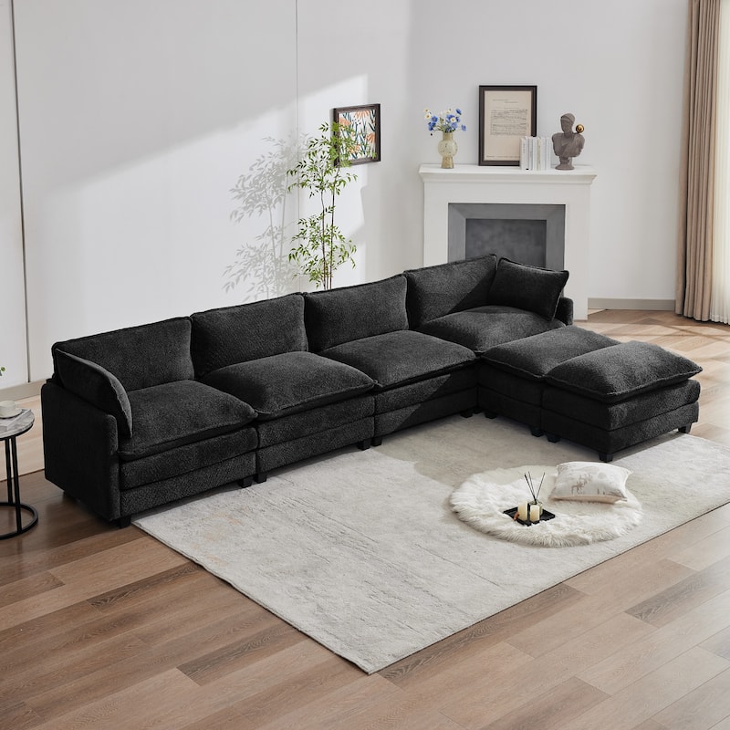 CLICKBIN Chenille Fabric Stragiht Arm L-Shaped Modular Sectional Sofa Couch with Ottoman for Living Room