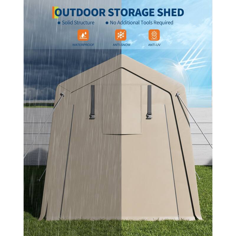 6x6 FT Portable Outdoor Storage Shed with 2 Roll-Up Zipper Doors & Vents, 240G Heavy-Duty Shelter Waterproof PE Tarp