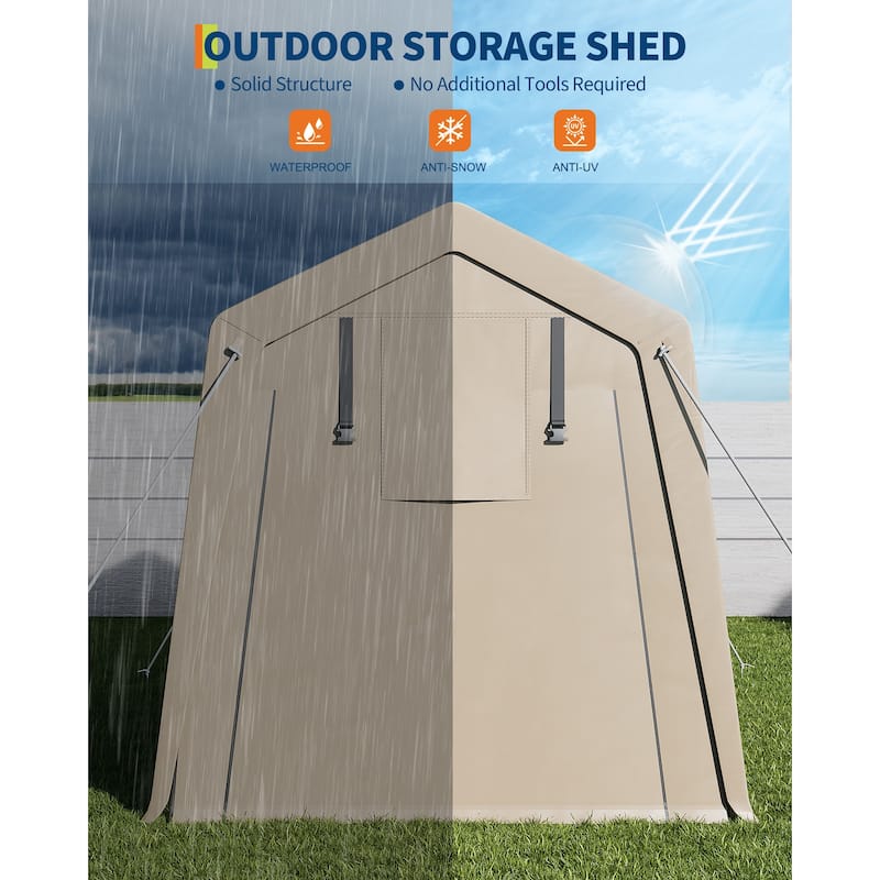 7x10 FT Portable Outdoor Storage Shed with 2 Roll-Up Zipper Doors & Vents, 240G Heavy-Duty Shelter Waterproof PE Tarp