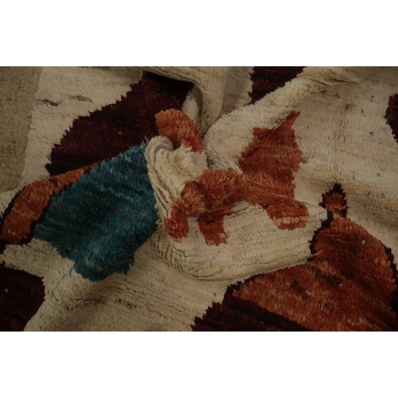 Hand Knotted Oriental 100% Wool Carpet Modern Geometric Beige & Ivories Moroccan Area Rug - 9' 7'' X 6' 10''