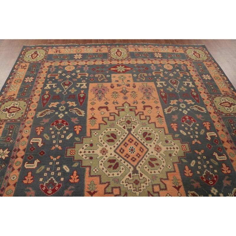 Geometric Kazak Area Rug Handmade Traditional Grey Wool Carpet - 7'9"x 9'9"