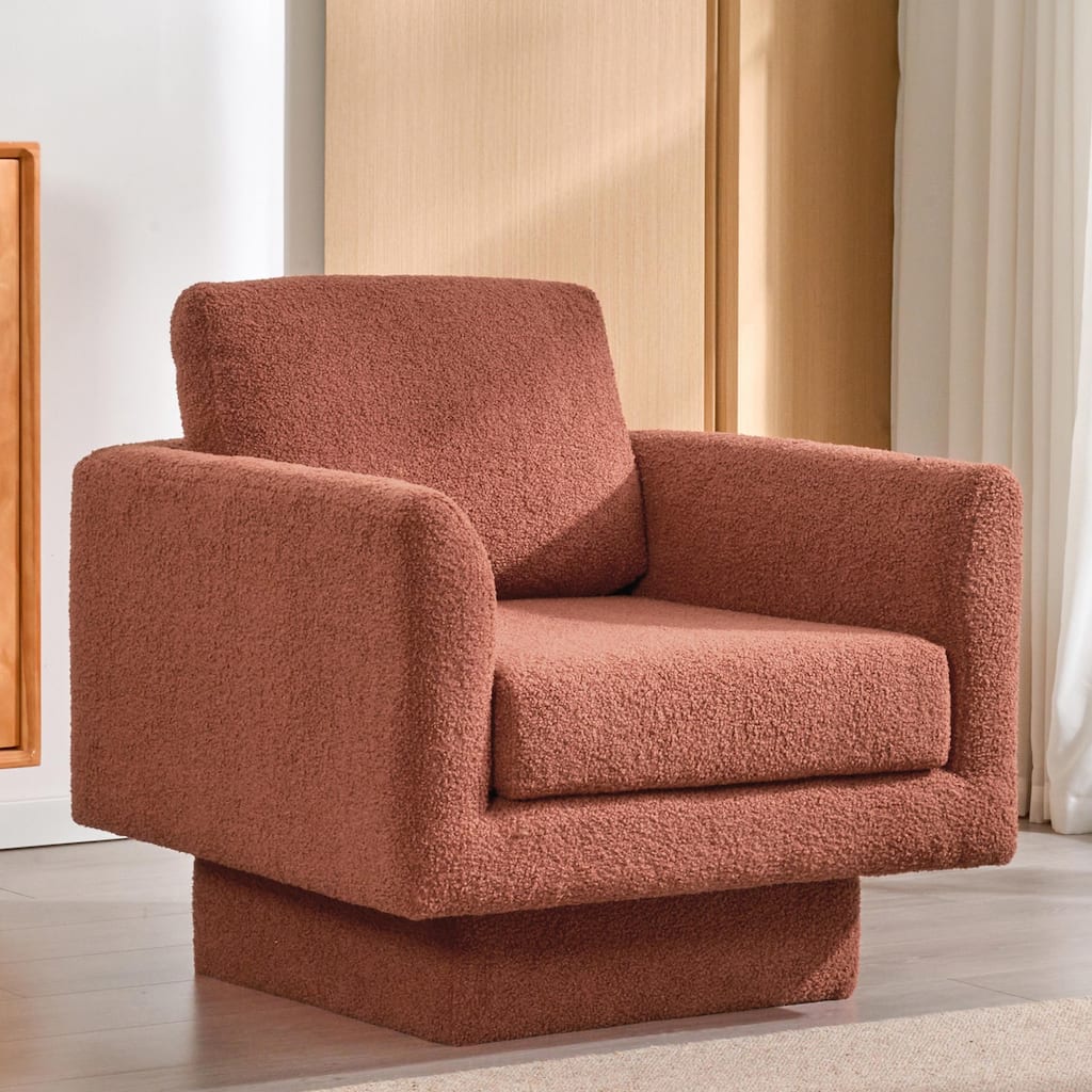 360°Swivel Accent Chair,Teddy Sherpa Round Armchair,Thick Padded Single Lounge Sofa,Upholstered Comfy Barrel Chair